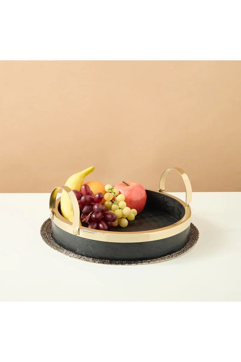 لايف ستايل Wooden and Iron Decorative Tray - 10x30 cms